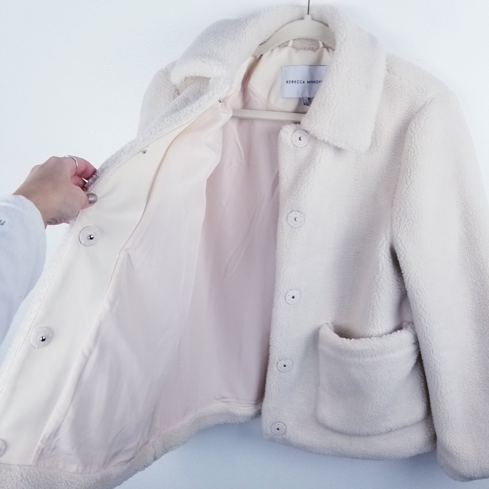 Rebecca Minkoff Ivory Cream Harley Faux Fur Teddy Coat Jacket size Large - Picture 5 of 7